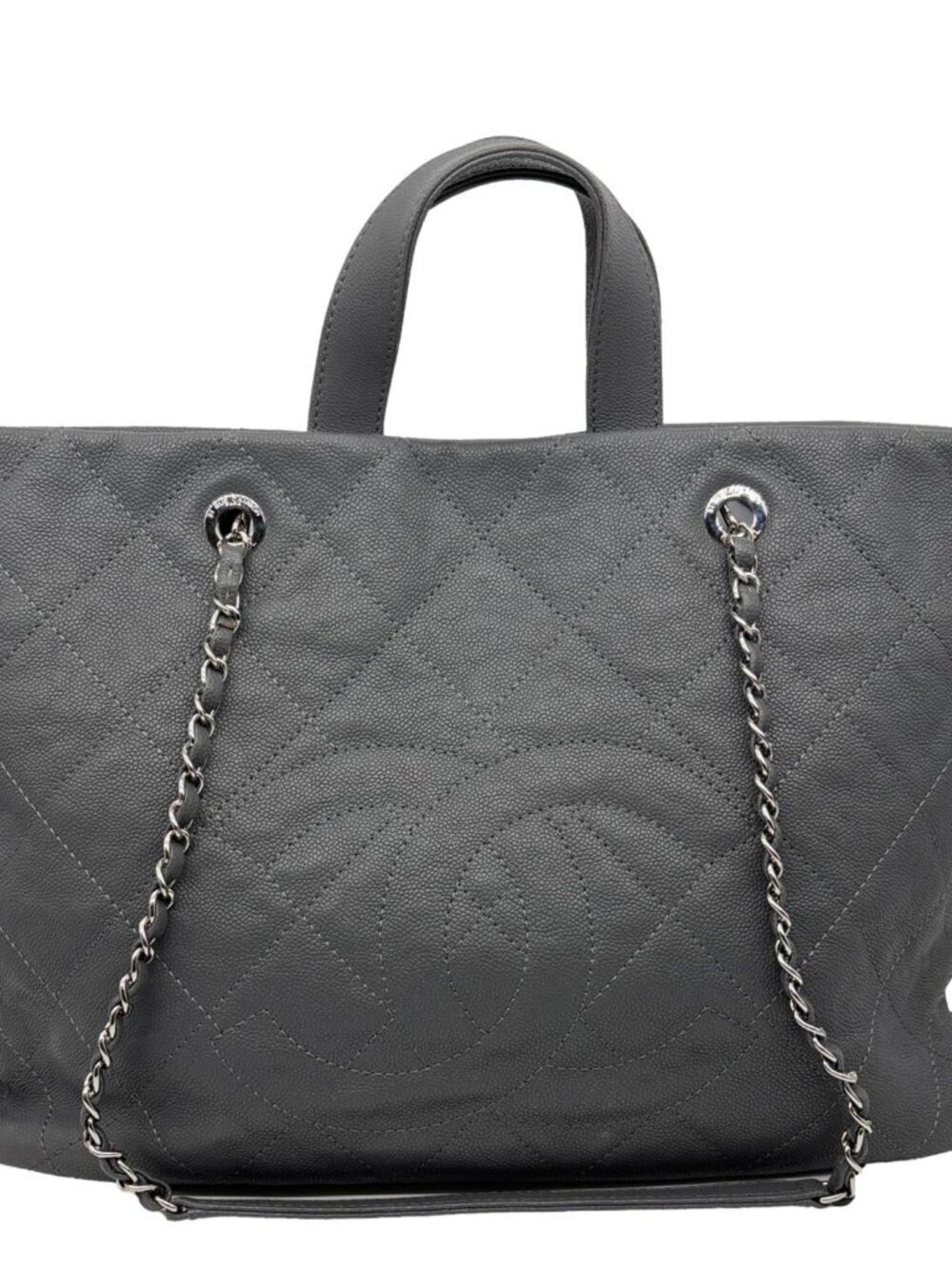 Chanel Timeless CC Quilted Caviar Leather Shopping Tote Bag Grey